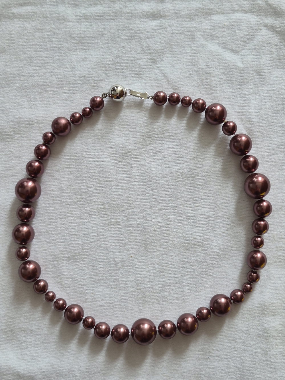 Plum Purple Faux Pearl Necklace w/ 925 Sterling Silver Clasp 16” Elegant Beaded
